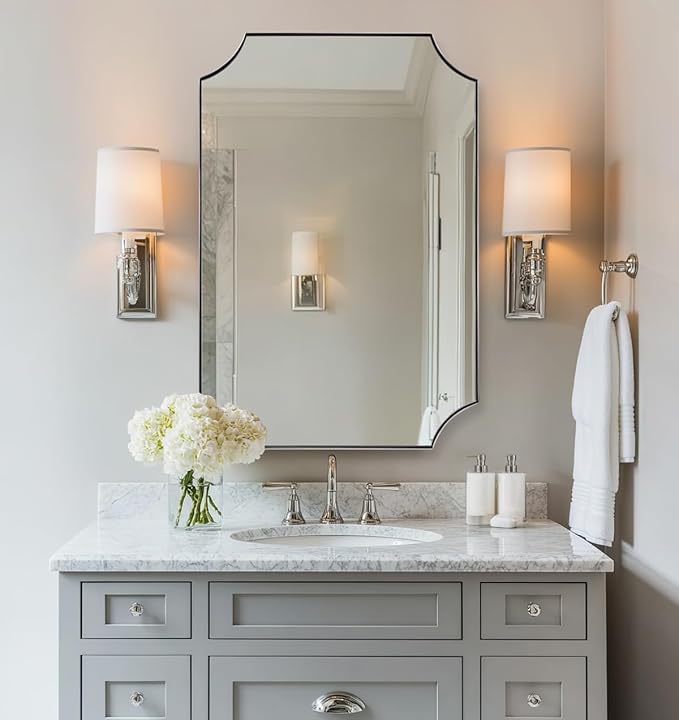ANDY STAR 24x36 Inch Chrome Mirror, Scalloped Bathroom Mirror, Polished Chrome - Image 2