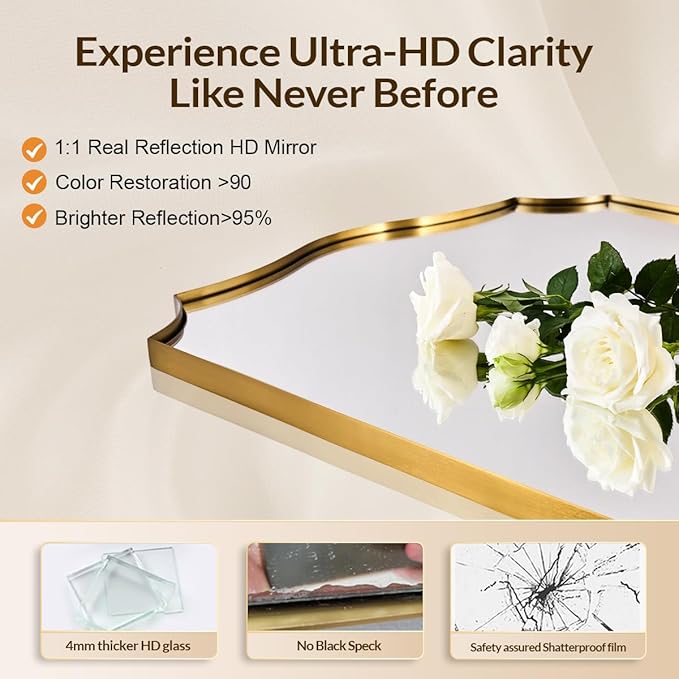 24x32 Gold Mirror, Brushed Gold Scalloped Mirror - Image 4