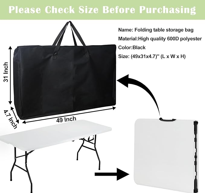 4/6/ 8 Foot Folding Table Storage Bag, Waterproof Heavy Duty Large Carrying Bag - Image 2