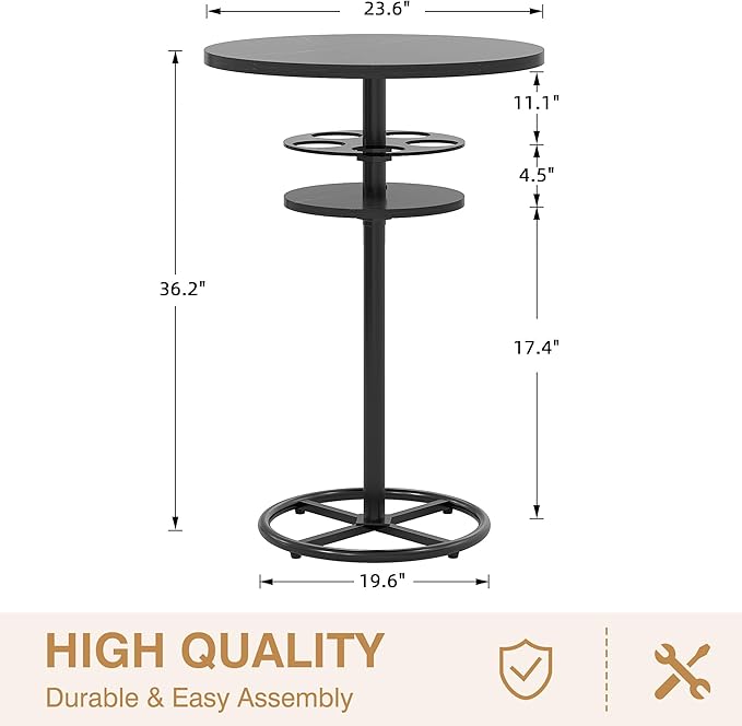 VECELO 36” High Top Bar Table, Sturdy Frame - Image 3