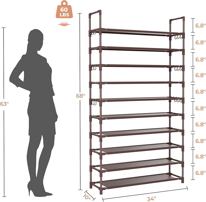 Tall Shoe Rack 10 Tier Shoe Organizer Large Shoe Shelf - Image 3