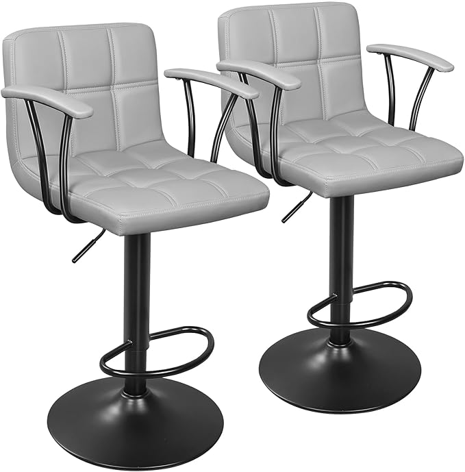 Bar Stools Set of 2, Armrest Adjustable Swivel Barstools by ERGOSEAT