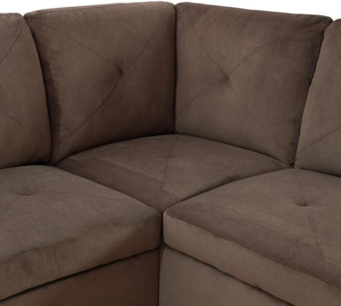 Brown L-Shaped 3-Piece Corduroy Fabric Sofa - Image 7