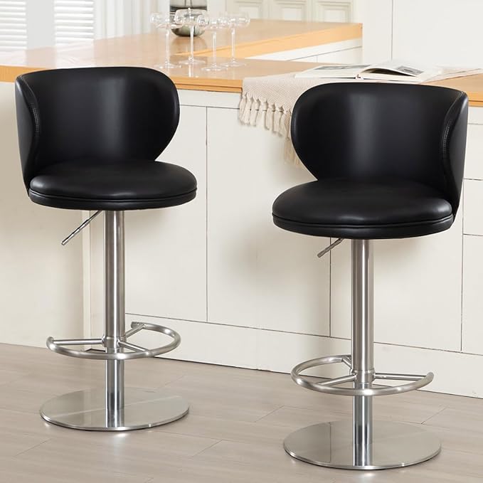 Black Titanium Stainless Steel Bar Stools, Grade Modern Leather Bar Chair - Image 3