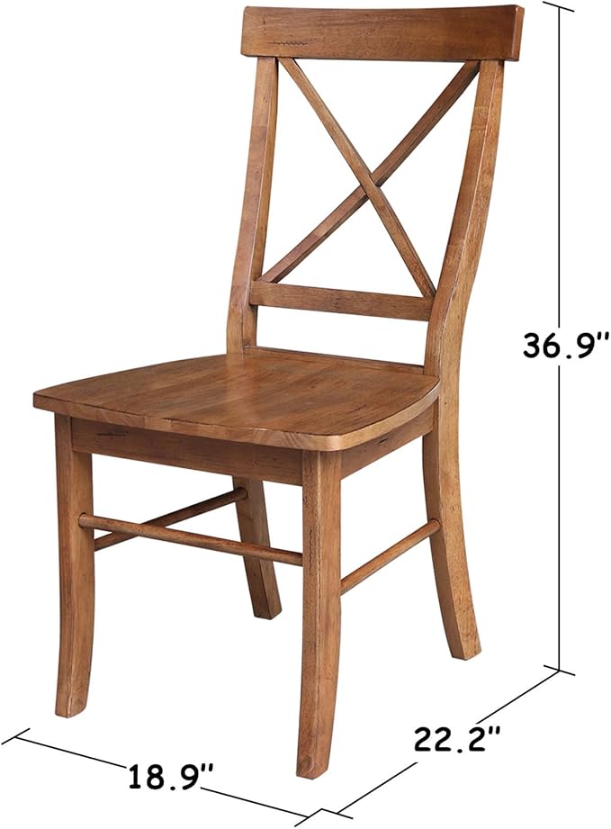 IC International Concepts Set of Two X-Back Dining Chairs, Distressed Oak - Image 3