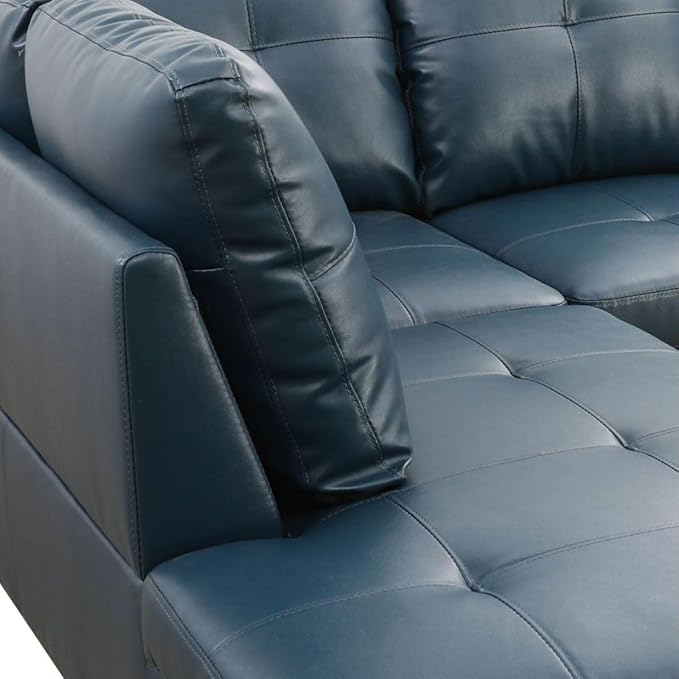 Denim L-Shaped 3-Piece Faux Leather Sofa - Image 5