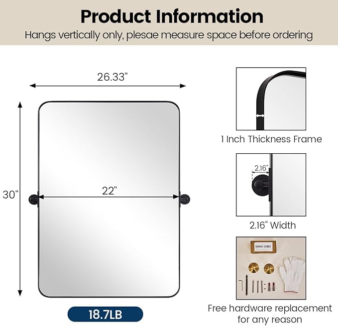 MOON MIRROR Matte Black Rounded Rectangle Pivot Mirror - Image 3