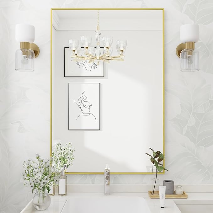 Koonmi Gold Rectangle Wall Mirror, 24x32 Inch Bathroom Mirror, Aluminum Frame - Image 8