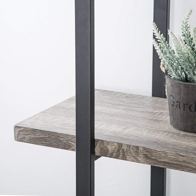 HSH 4-Shelf Vintage Industrial Bookshelf, Rustic Gray Wood and Metal 4 Tier - Image 4