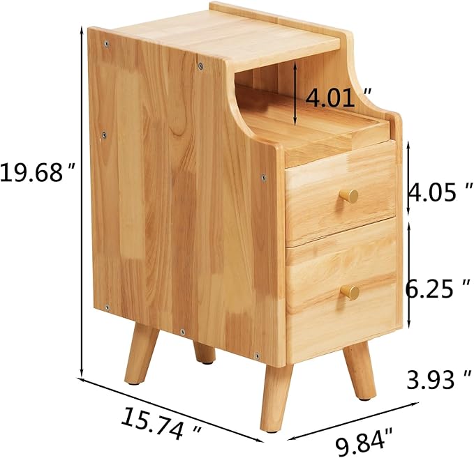 Small Nightstand, Narrow Nightstand, Solid Slim Wood Night Stand - Image 2