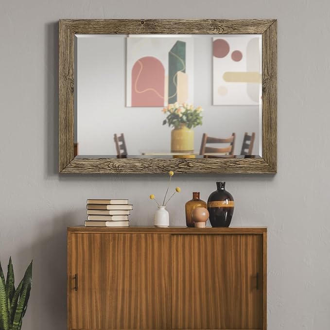 Renditions Gallery Walnut Vanity Mirror Rectangular Barnwood Framed Wall Mirror - Image 2