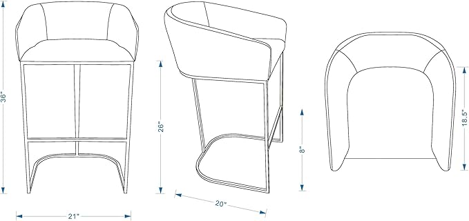 Manhattan Comfort Louvre 26 Inch Mid Century Modern Counter Height Bar Stools - Image 3