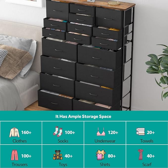 Dresser for Bedroom with 18 Drawers, Tall Fabric Storage Dresser, Chest of - Image 8