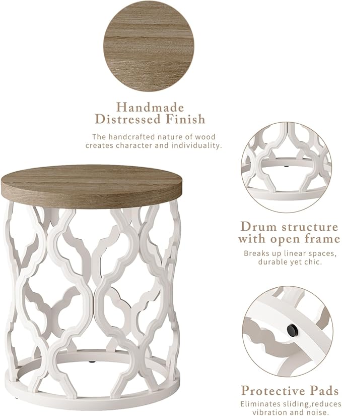 Farmhouse End Table, 18.5'' French Country Round Side Table, Wood Top Side Table - Image 5
