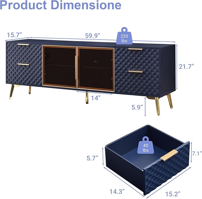 Rovibek 59" Modern TV Stand, Entertainment Center TV Console - Image 2