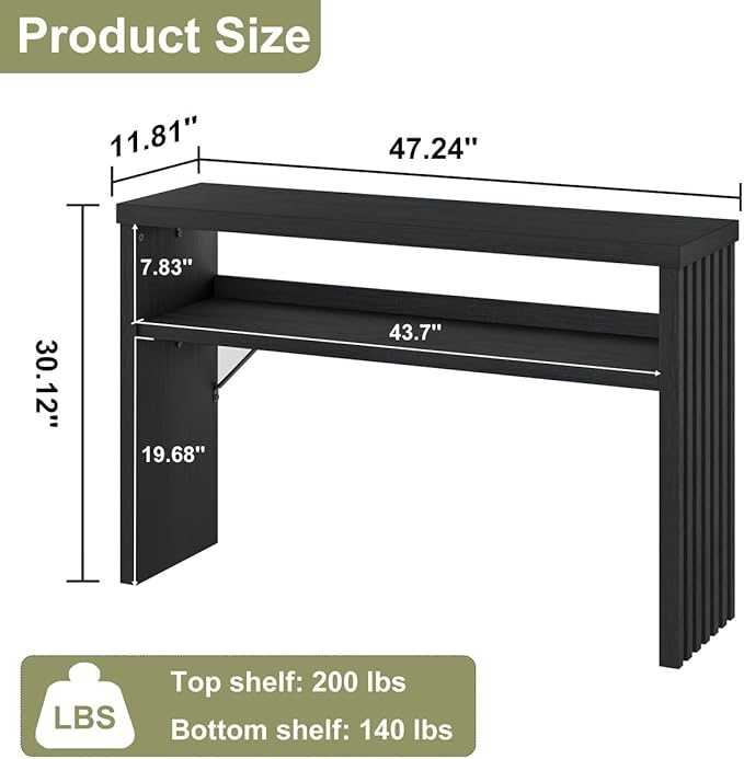 BON AUGURE Console Table with Storage, Wooden Couch Tables Behind Sofa - Image 2