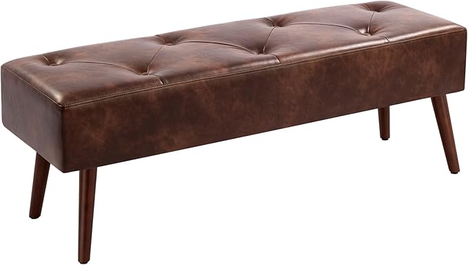 Furniliving 44 Inch Tufted Bench, Leather Footrest Bedroom Bench Seat, - Image 10