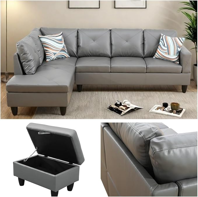 NAYSAYE L Shaped Couch, Leather Modular Sectional Couch - Image 6