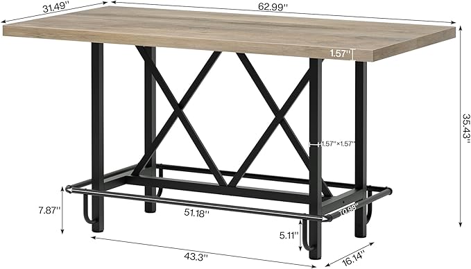 Tribesigns Bar Table, Industrial Counter Height Pub Table - Image 2