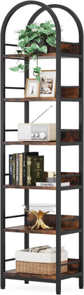 LITTLE TREE 78.7 Inches Tall Arched Bookshelf, 6 Tiers Skinny Open Bookcase by LITTLETREE