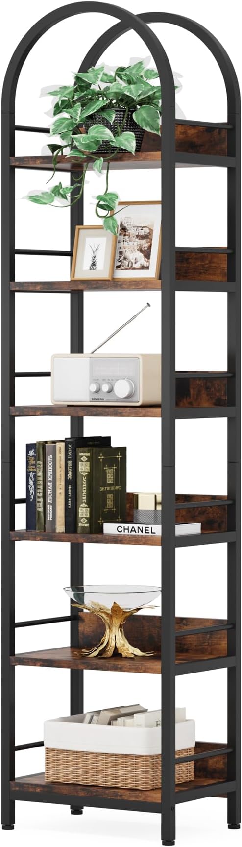 LITTLE TREE 78.7 Inches Tall Arched Bookshelf, 6 Tiers Skinny Open Bookcase by LITTLETREE