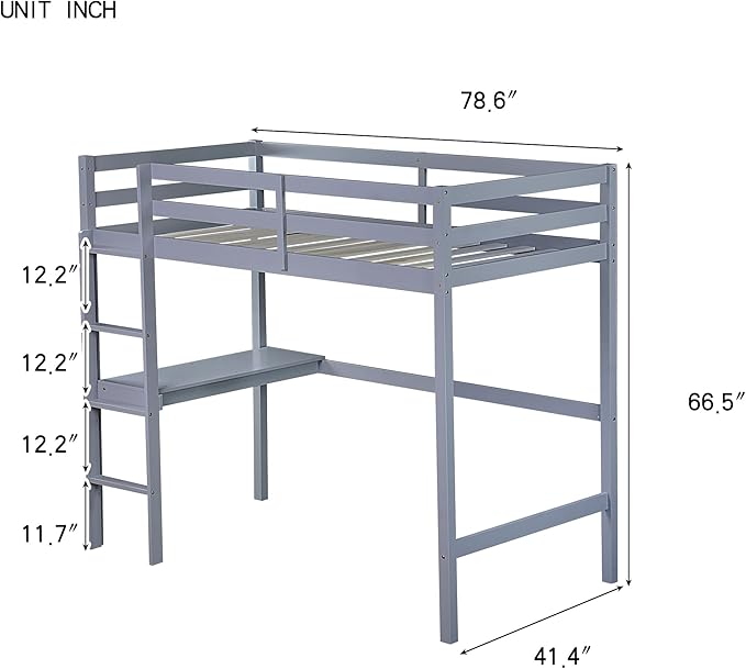 HomSof Full Loft Bed with Desk and Shelves - Image 2