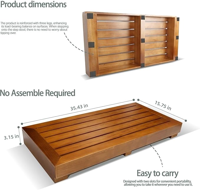 3.15" One Step Stool for Elderly- Friendly Acacia Wood High Riser Step Stool - Image 6