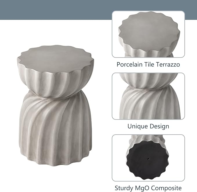 COSIEST Outdoor Side Table, Concrete Accent Side Table, Patio Side Tables End - Image 4