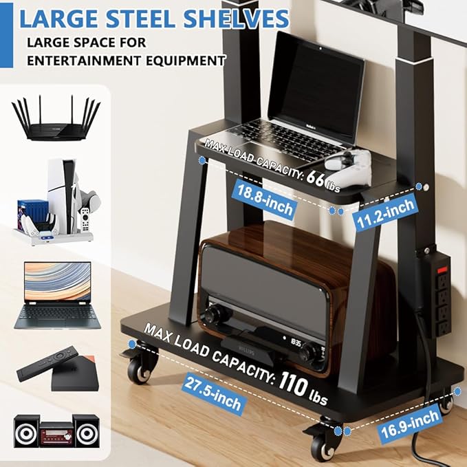 Mobile TV Cart with Power Outlet, Rolling TV Stand on Wheels - Image 5