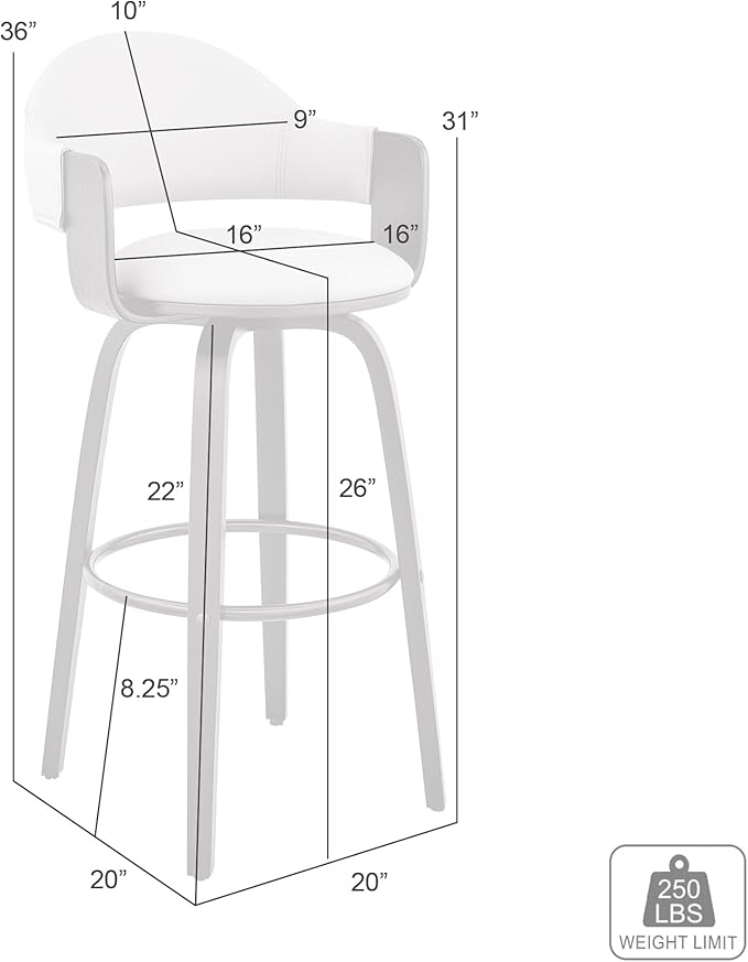 Armen Living Daxton Mid Century Modern Swivel Bar Stool - Image 3
