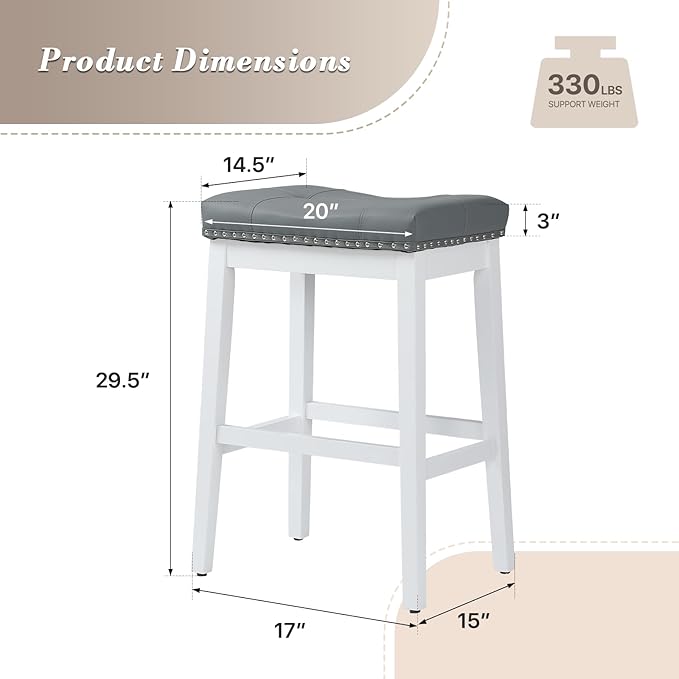 Athena Collection Counter Height Bar Stools Set of 2, 29.5 Inches Backless - Image 3