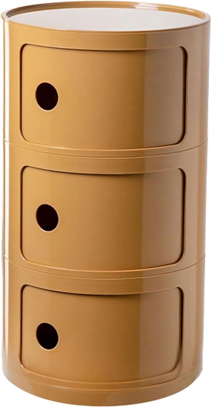 3 Tier Round Nightstand with Drawer, Ginger Yellow Round Side Table Small by BxuxJar