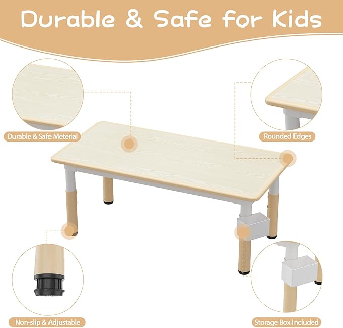 GarveeHome Kids Table and 6 Chairs Set, Height Adjustable Toddler Table and - Image 7