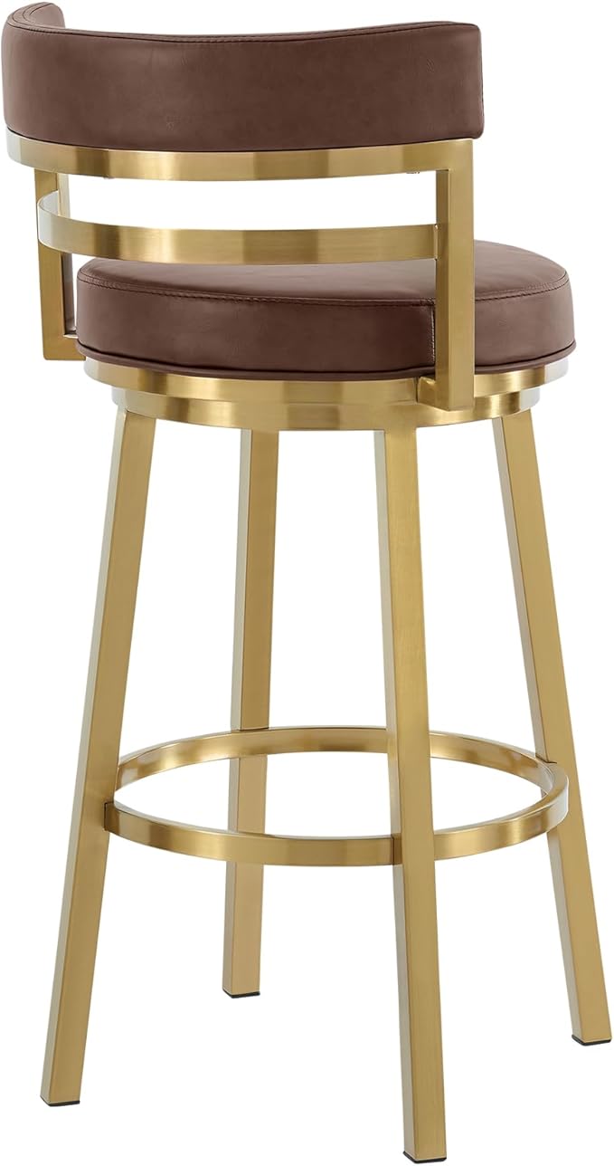 Armen Living Madrid 30" Seat Height Swivel Modern Vintage Coffee Faux Leather - Image 6