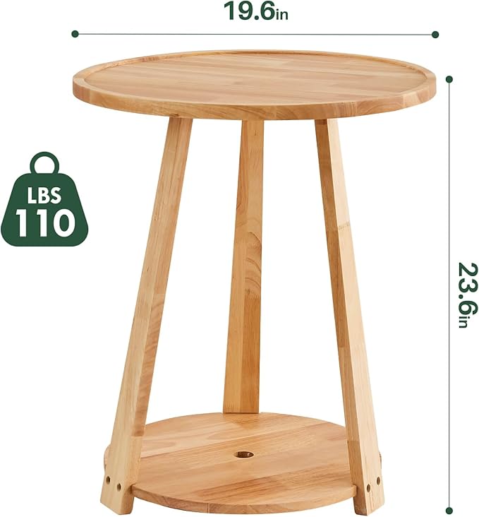 Round Solid Wood Side Table - Image 2