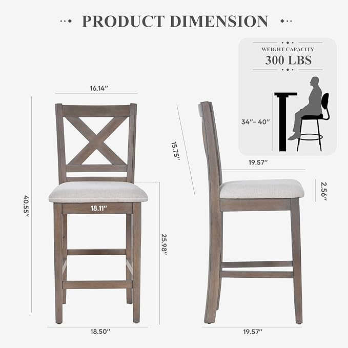 Upholstered Counter Height Bar Stools Set of 4, Modern Kitchen Island Barstools - Image 7