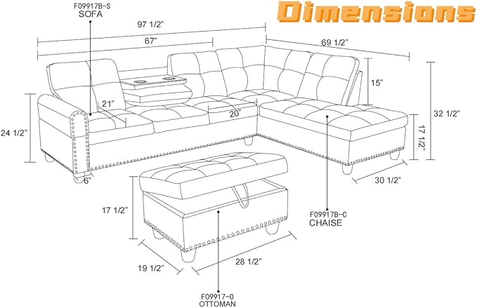 L Shaped Sectional Couch with Otttoman, Apartments - Image 2