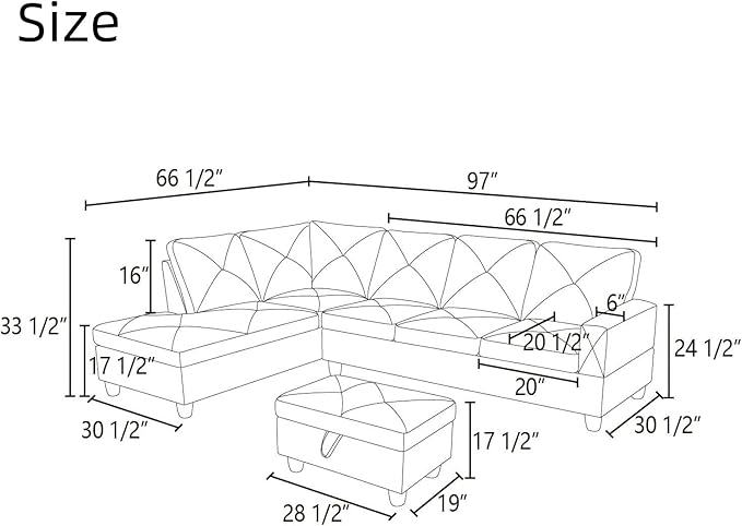 NAYSAYE L Shaped Couch, Leather Modular Sectional Couch - Image 2