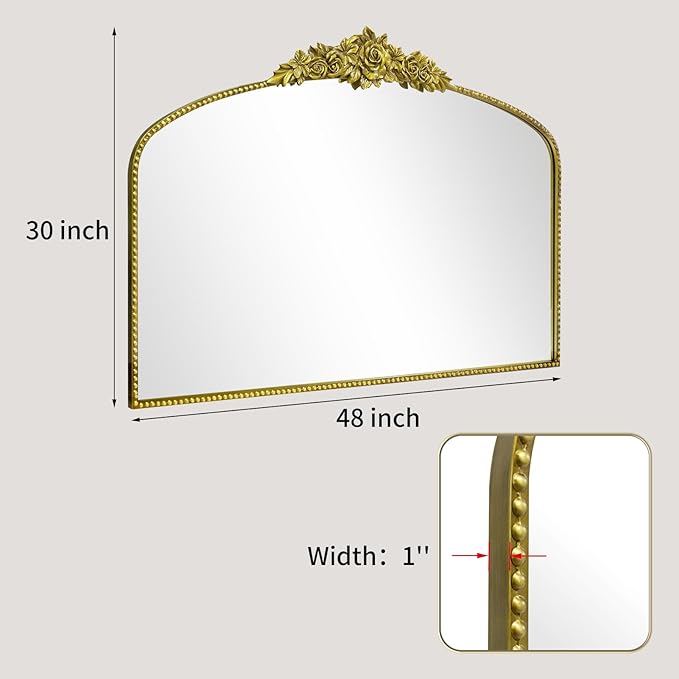 Antique Gold Arch Wall Mirror, Baroque Victorian Mirror - Image 4