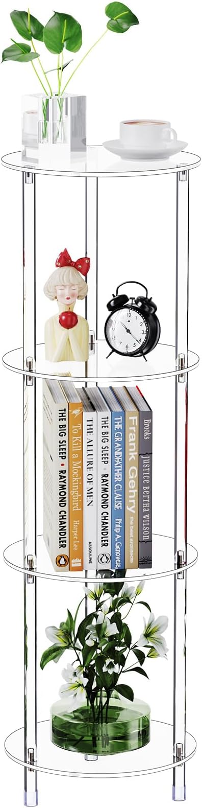 Clear Round Acrylic Side Table for Small Spaces, 11.81" L x 11.81" W x 38.7" H by Bkemiy