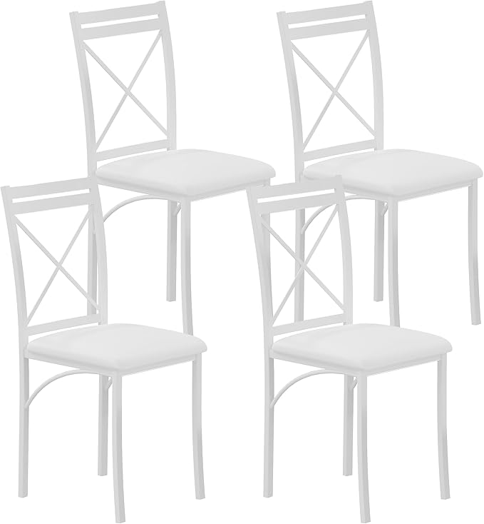 VECELO Metal Dining Chairs Set of 4, Steel Legs and PU Leather Cushion Seats by VECELO