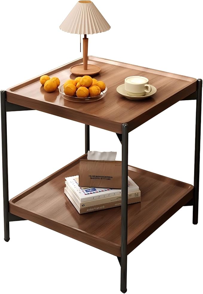 Solid Wood Nightstand with 2-Tier Storage Shelf by Unknown