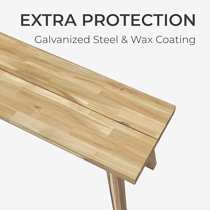 Bench 100% Solid Acacia Wood, Wax Galvanized Finish, Easy Assembly, End Table - Image 6