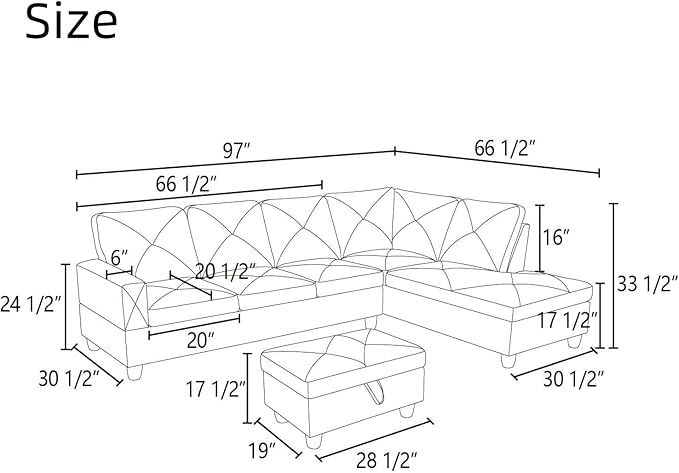 NAYSAYE L Shaped Couch, Modular Sectional Couch - Image 2