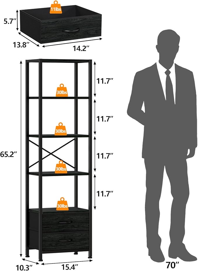 Furnulem 5-Tier Corner Shelf, Narrow Bookshelf - Image 3