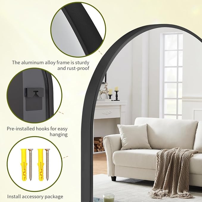 BEAUTYPEAK 36"x48" Arch Bathroom Mirror, Wall Mounted Vanity Metal Frame Mirror - Image 5