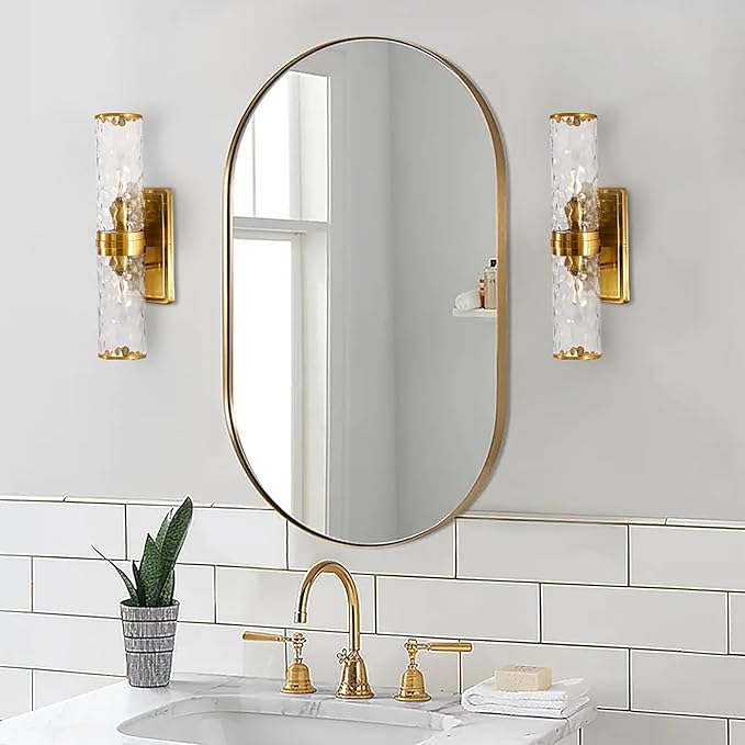 ANDY STAR Oval Bathroom Mirror, 20x33’’Oval Gold Mirror Stainless Steel Metal - Image 8