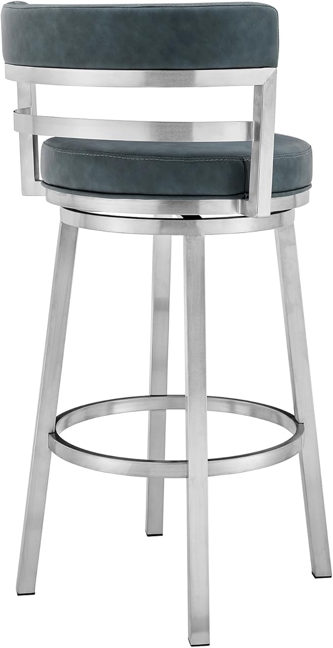 Armen Living Titana 26" Counter Height Swivel Blue Faux Leather and Brushed - Image 5