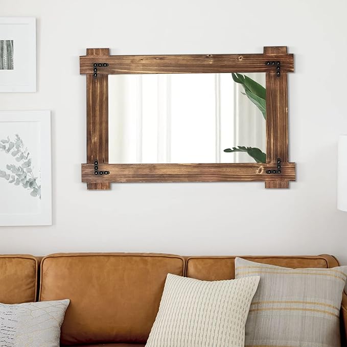 MeMoreCool Rustic Wooden Framed Wall Mirror, Farmhouse Decorative Vanity Mirror - Image 3