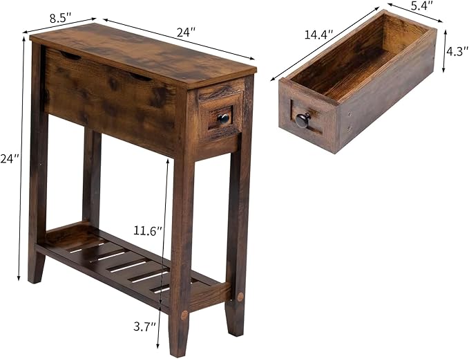Chairside Table with Charger, Cherry End Table with Movable Top and Charging - Image 3